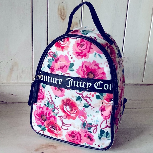 Juicy Couture Handbags - Juicy Couture Backpack Bag Pick Ur Petal Pink Floral Purse Black White New